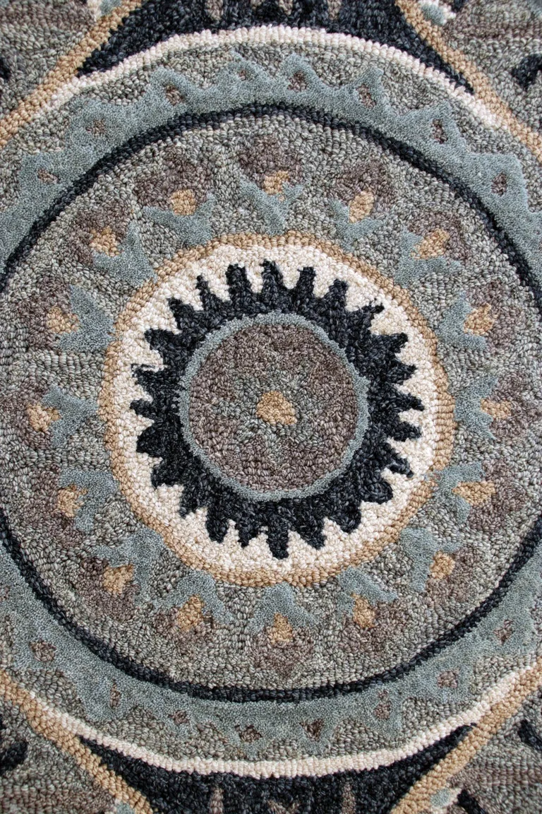 Round Gray Geometric Medallion Area Rug Photo 2