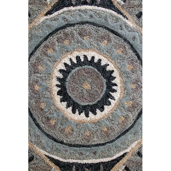 Round Gray Geometric Medallion Area Rug Photo 2