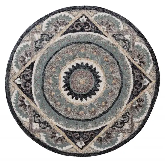 Round Gray Geometric Medallion Area Rug Photo 1