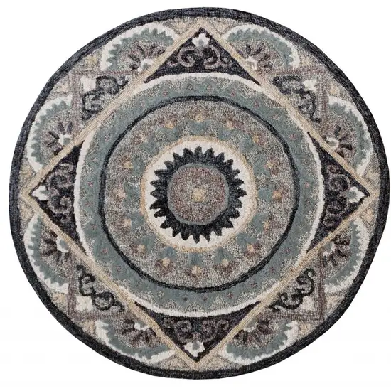 Round Gray Geometric Medallion Area Rug Photo 8