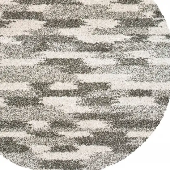 Round Gray and Ivory Geometric Pattern Area Rug Photo 3