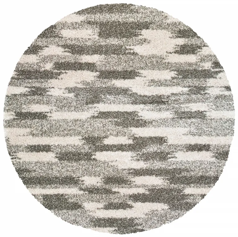 Round Gray and Ivory Geometric Pattern Area Rug Photo 1