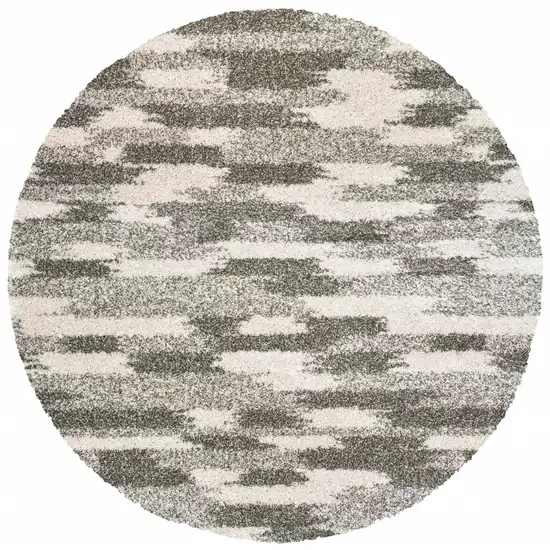 Round Gray and Ivory Geometric Pattern Area Rug Photo 1