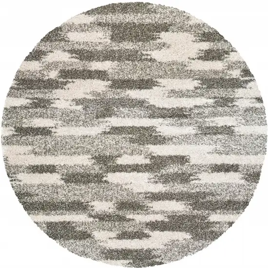 Round Gray and Ivory Geometric Pattern Area Rug Photo 4