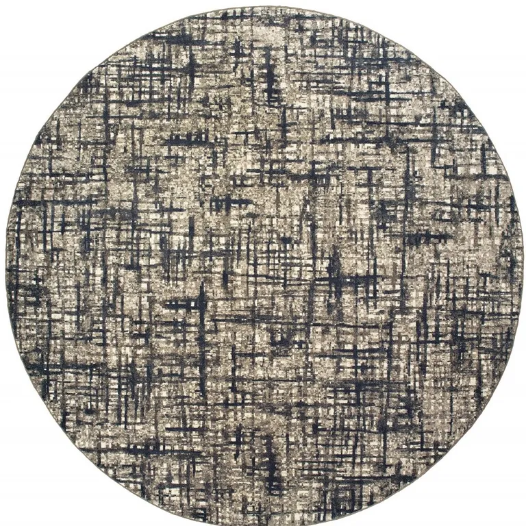 Round Gray and Navy Abstract Area Rug Photo 4