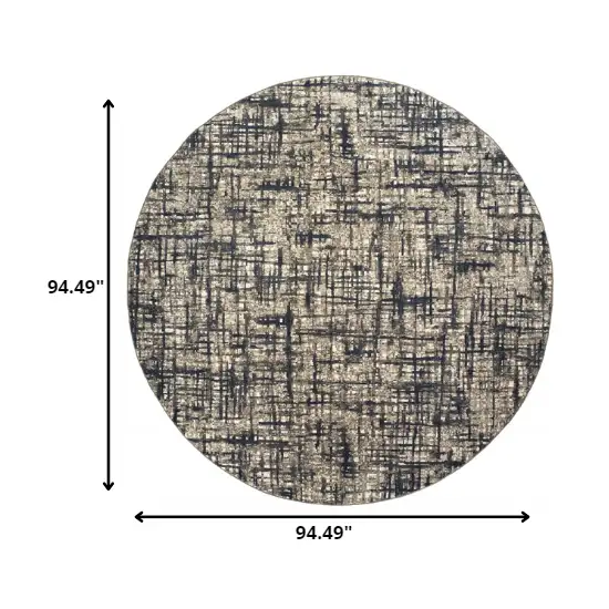 Round Gray and Navy Abstract Area Rug Photo 2