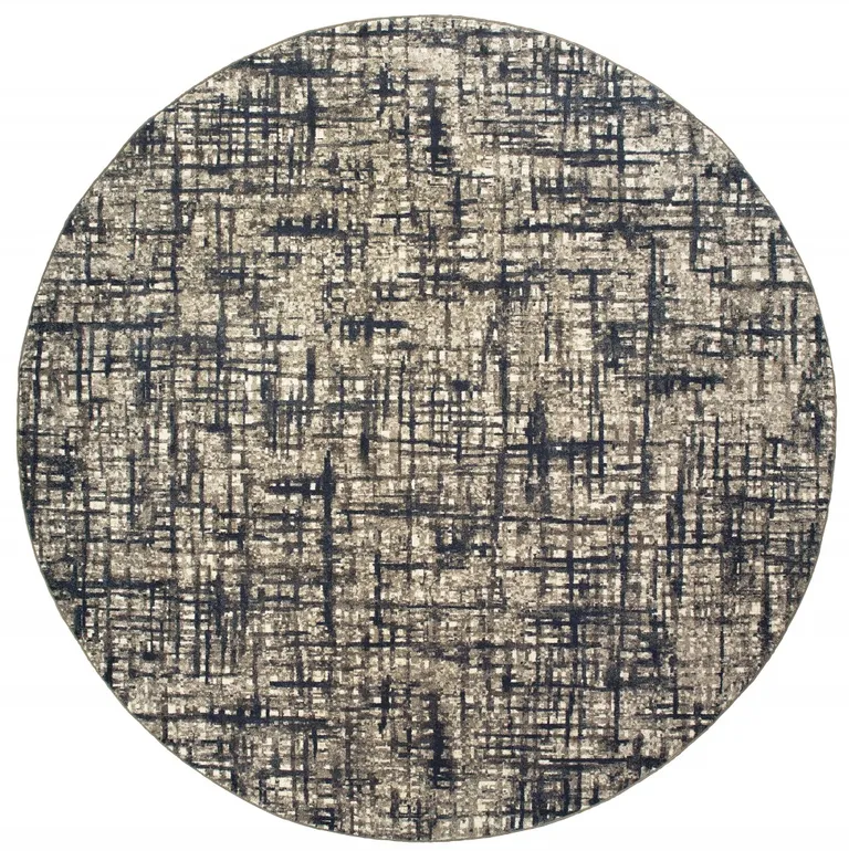 Round Gray and Navy Abstract Area Rug Photo 1