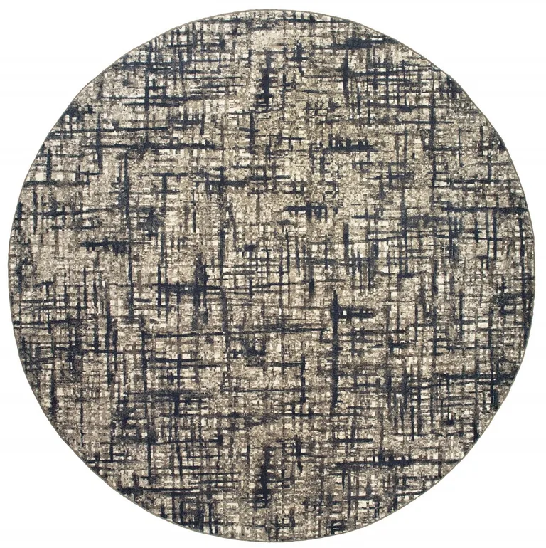 Round Gray and Navy Abstract Area Rug Photo 3