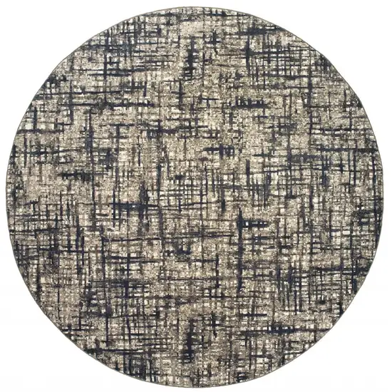 Round Gray and Navy Abstract Area Rug Photo 3