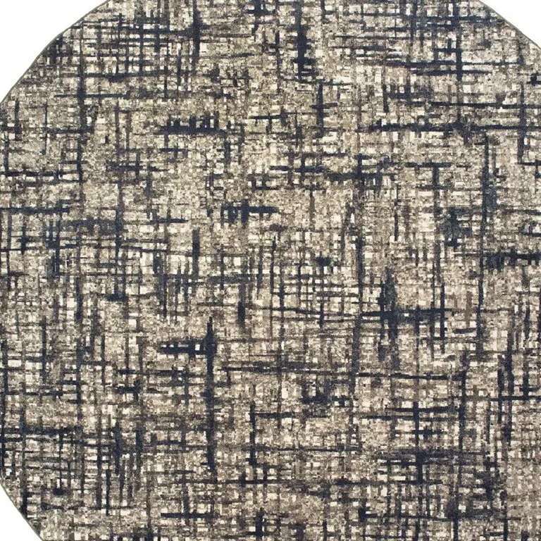 Round Gray and Navy Abstract Area Rug Photo 5