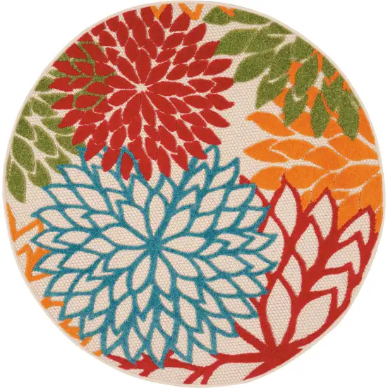 Green And Ivory Round Floral Indoor Outdoor Area Rug Photo 4