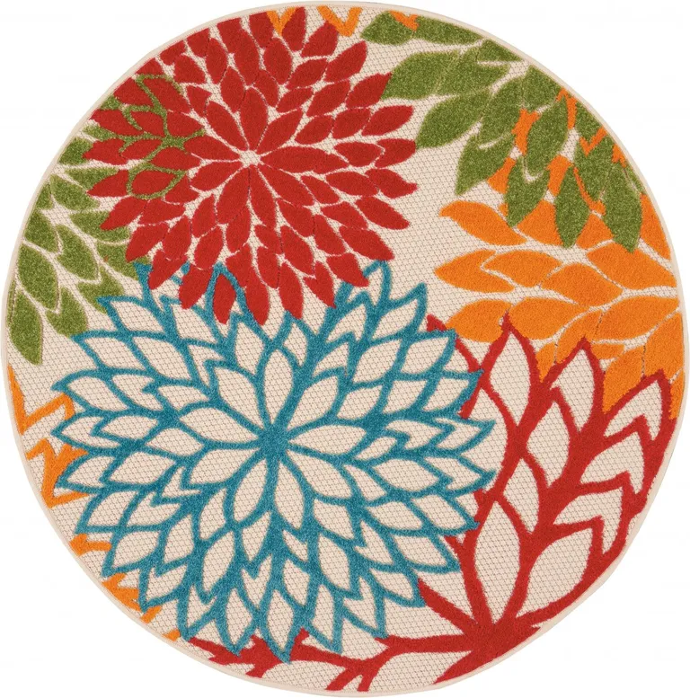 Round Green Floral Indoor Outdoor Area Rug Photo 1