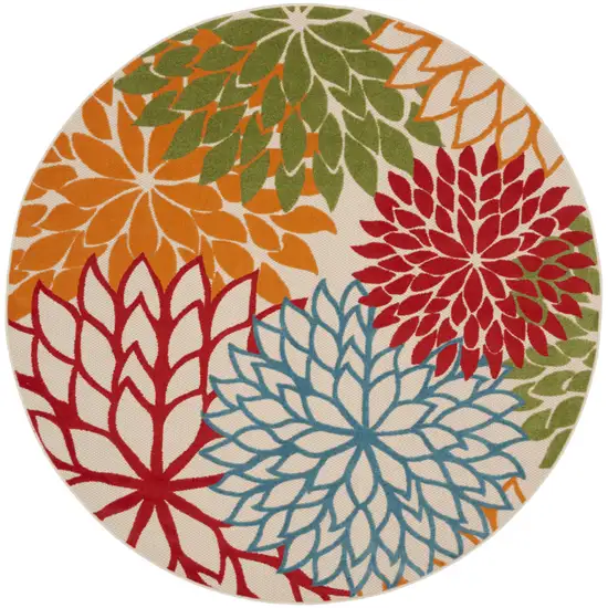 Green And Ivory Round Floral Indoor Outdoor Area Rug Photo 4