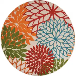 Photo of Round Green Floral Indoor Outdoor Area Rug