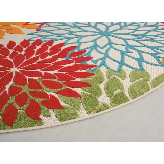 Round Green Floral Indoor Outdoor Area Rug Photo 2