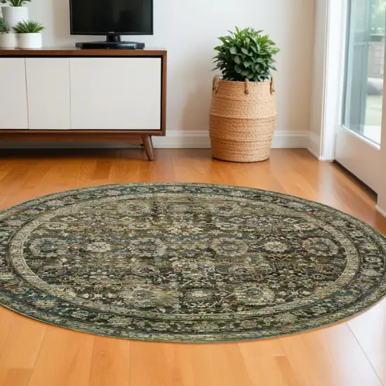 Green And Brown Floral Area Rug Photo 1