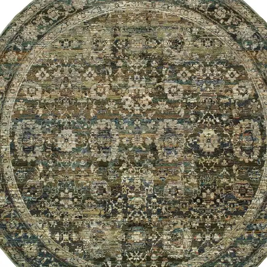 Round Green and Brown Floral Area Rug Photo 4