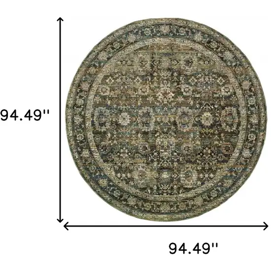 Round Green and Brown Floral Area Rug Photo 6