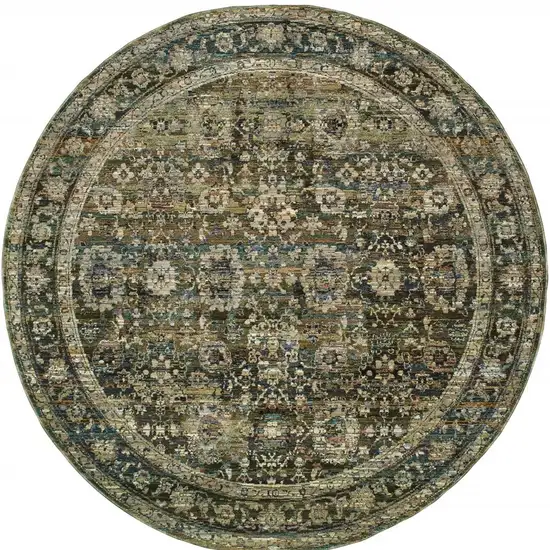 Round Green and Brown Floral Area Rug Photo 5