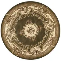 Photo of Round Green or Ivory Floral Bordered Indoor Area Rug