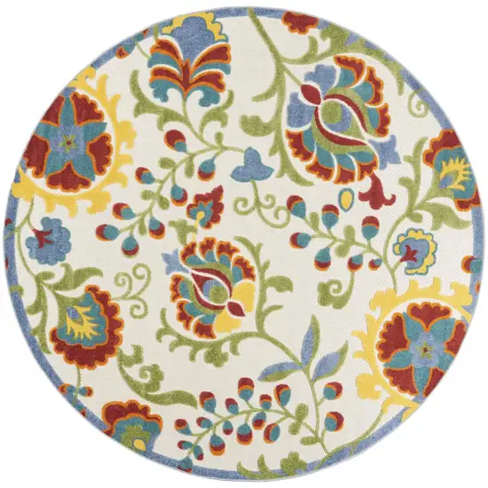 Round Ivory Multi Floral Indoor Outdoor Area Rug Photo 1