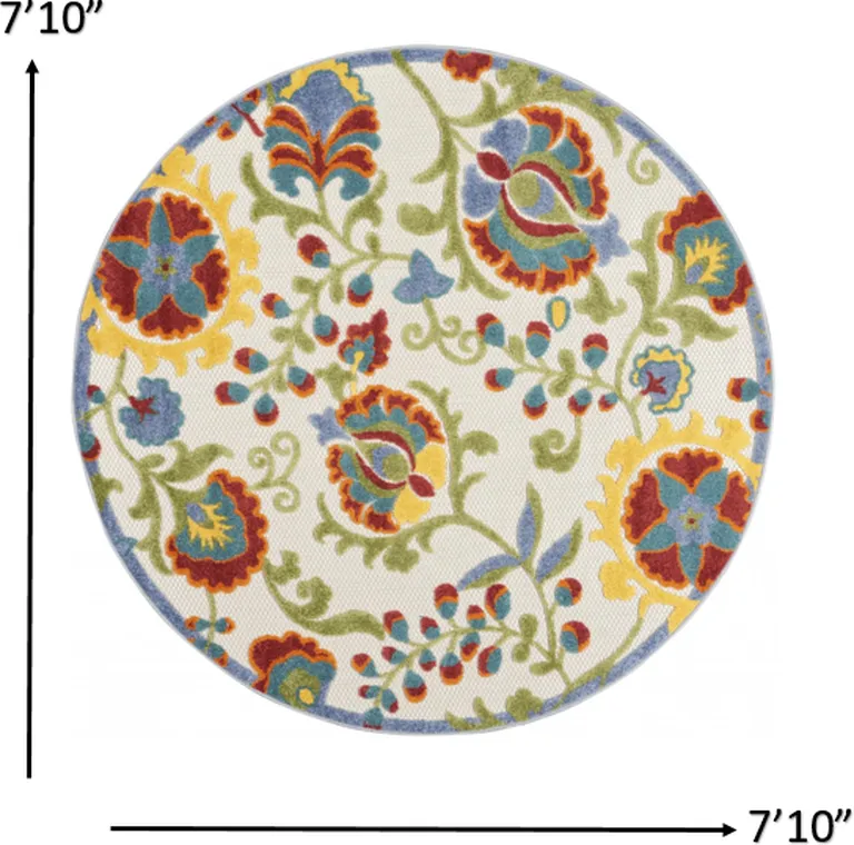 Round Ivory Multi Floral Indoor Outdoor Area Rug Photo 4