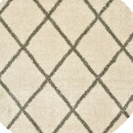 Round Ivory and Gray Geometric Lattice Area Rug Photo 3