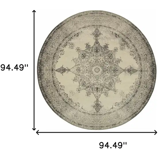 Round Ivory and Gray Pale Medallion Area Rug Photo 4