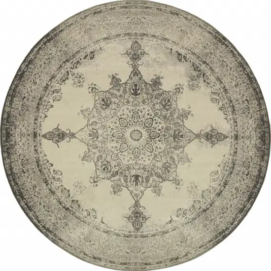 Round Ivory and Gray Pale Medallion Area Rug Photo 1