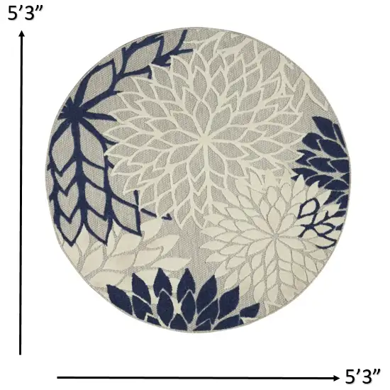 Round Ivory and Navy Indoor Outdoor Area Rug Photo 4