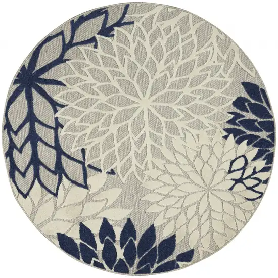 Round Ivory and Navy Indoor Outdoor Area Rug Photo 1