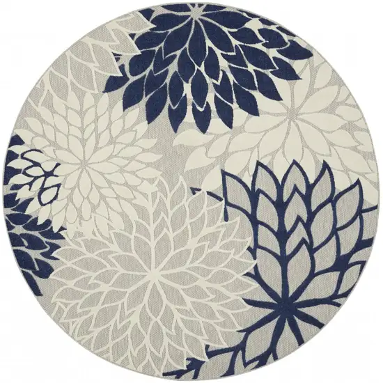 Round Ivory and Navy Indoor Outdoor Area Rug Photo 1