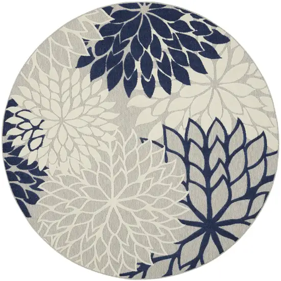 Ivory And Blue Round Floral Indoor Outdoor Area Rug Photo 4