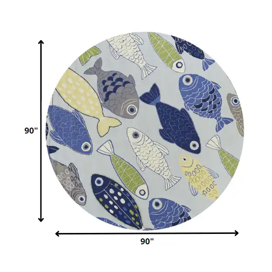 Round Light Blue School of Fish Indoor Area Rug Photo 2