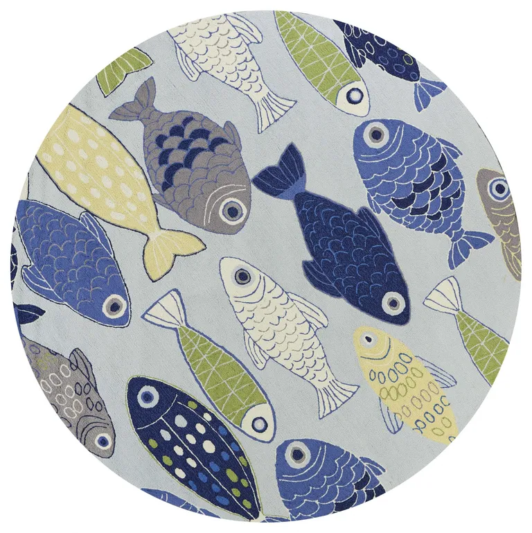 Round Light Blue School of Fish Indoor Area Rug Photo 1