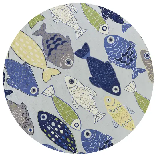 Round Light Blue School of Fish Indoor Area Rug Photo 1