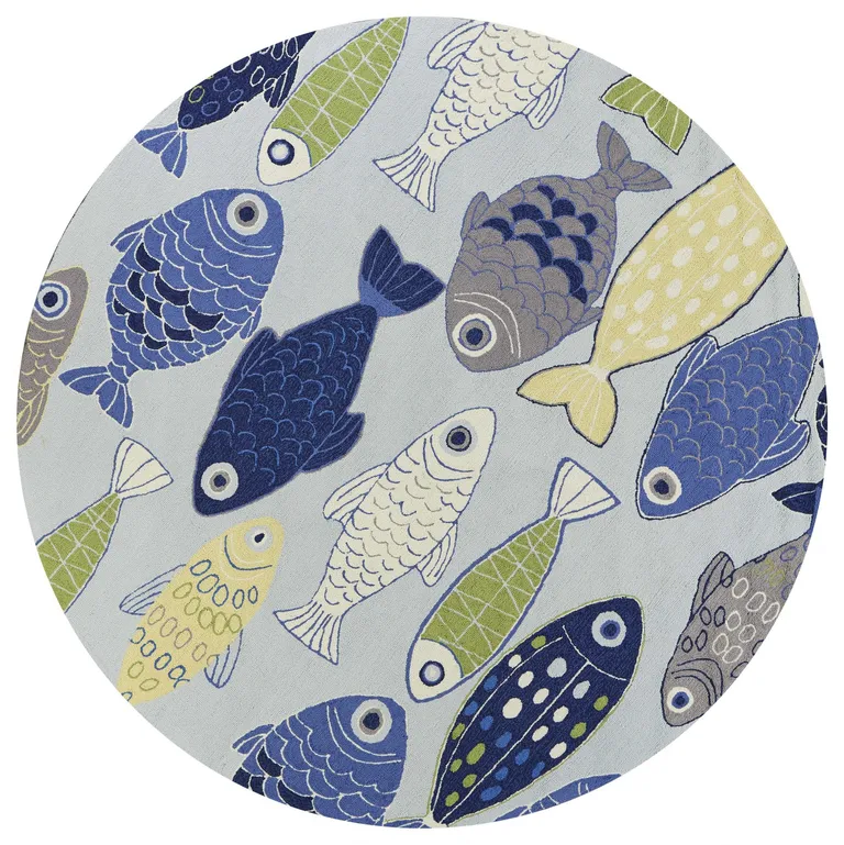 Round Light Blue School of Fish Indoor Area Rug Photo 3