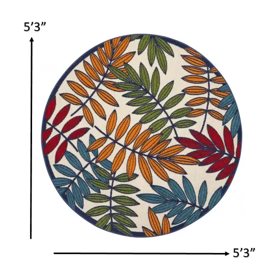 Round Multicolored Leaves Indoor Outdoor Area Rug Photo 5