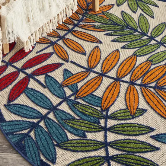 Round Multicolored Leaves Indoor Outdoor Area Rug Photo 7