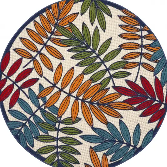 Round Multicolored Leaves Indoor Outdoor Area Rug Photo 10