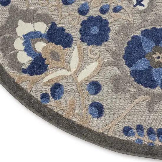 Blue And Gray Round Floral Indoor Outdoor Area Rug Photo 6