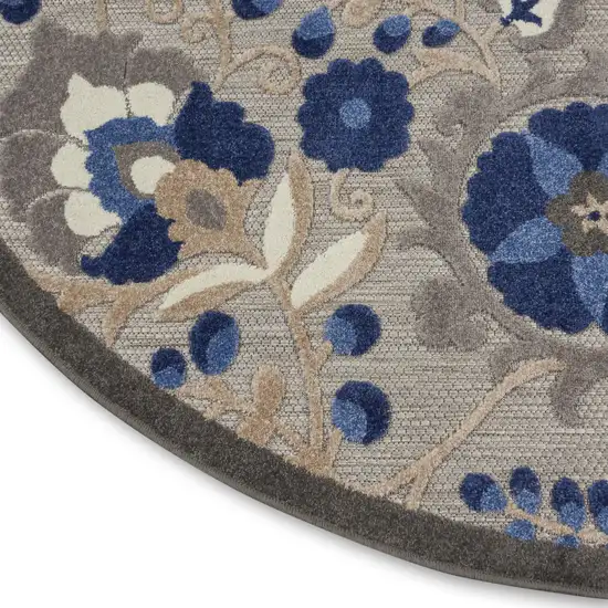 Blue And Gray Round Floral Indoor Outdoor Area Rug Photo 4