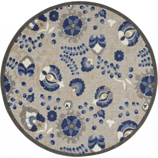 Round Natural and Blue Indoor Outdoor Area Rug Photo 1