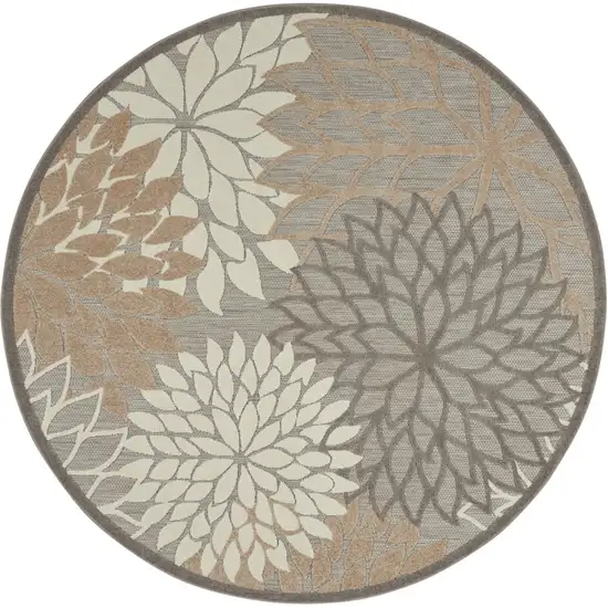 Gray And Ivory Round Floral Indoor Outdoor Area Rug Photo 4