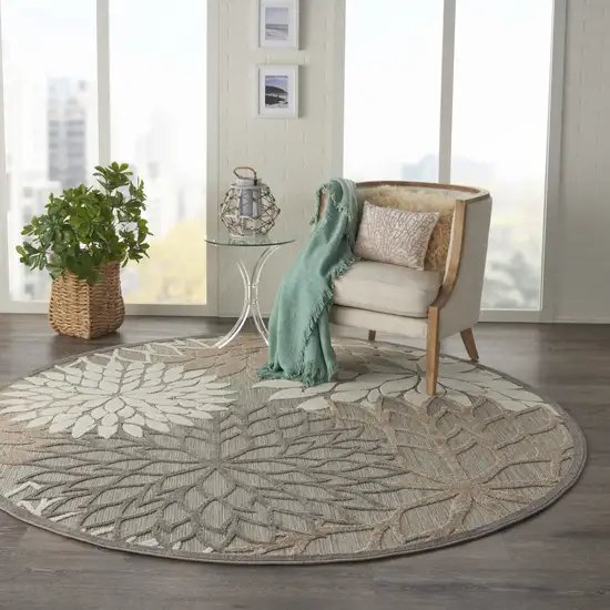 Round Natural and Gray Indoor Outdoor Area Rug Photo 7