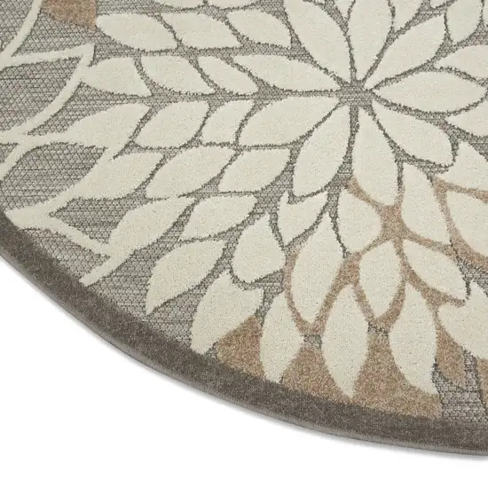 Gray And Ivory Round Floral Indoor Outdoor Area Rug Photo 6