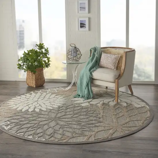 Round Natural and Gray Indoor Outdoor Area Rug Photo 8