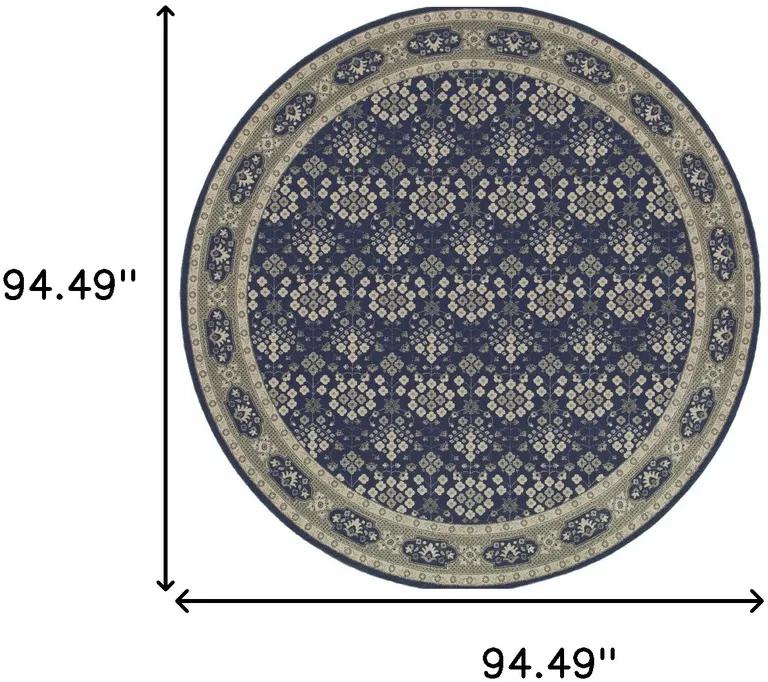 Round Navy and Gray Floral Ditsy Area Rug Photo 4