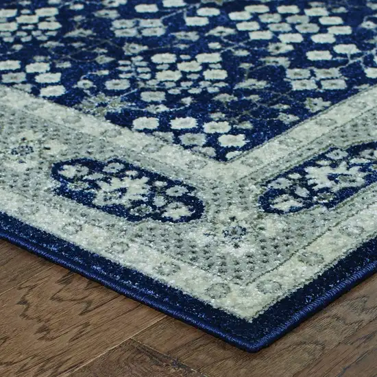 Round Navy and Gray Floral Ditsy Area Rug Photo 2