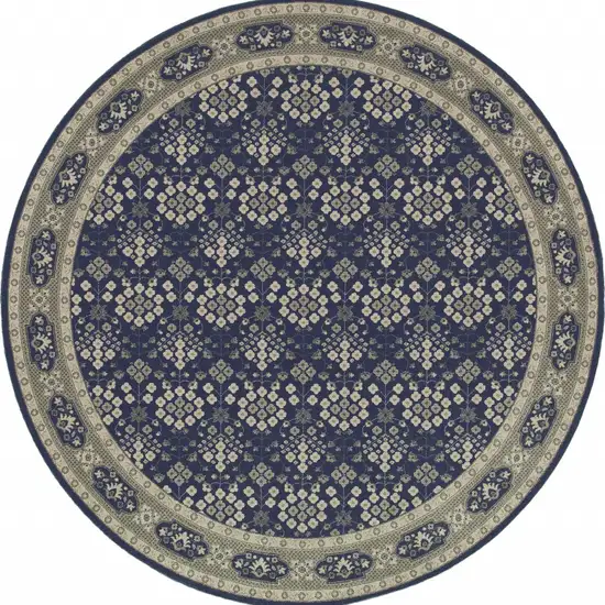 Round Navy and Gray Floral Ditsy Area Rug Photo 1